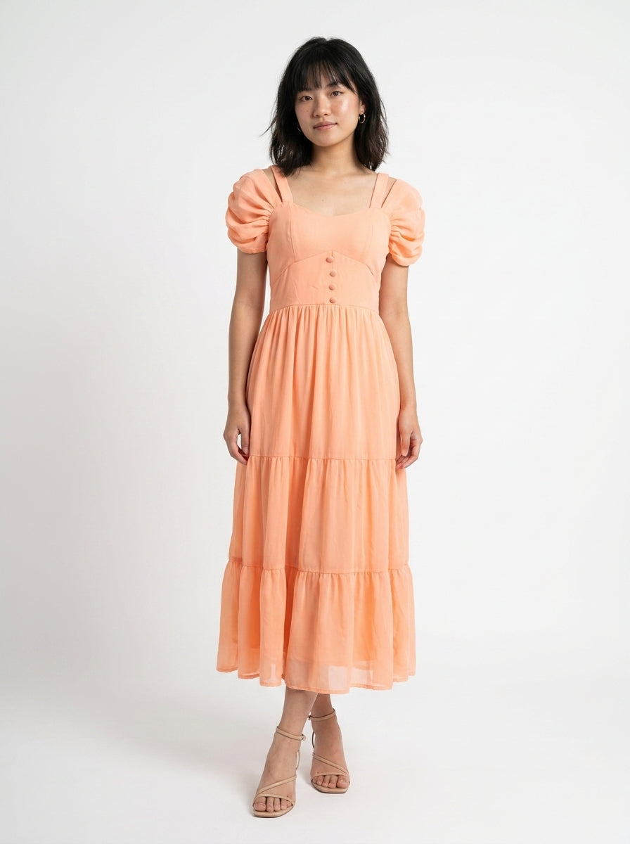 AVENU. PEACH TIERED-DRESS