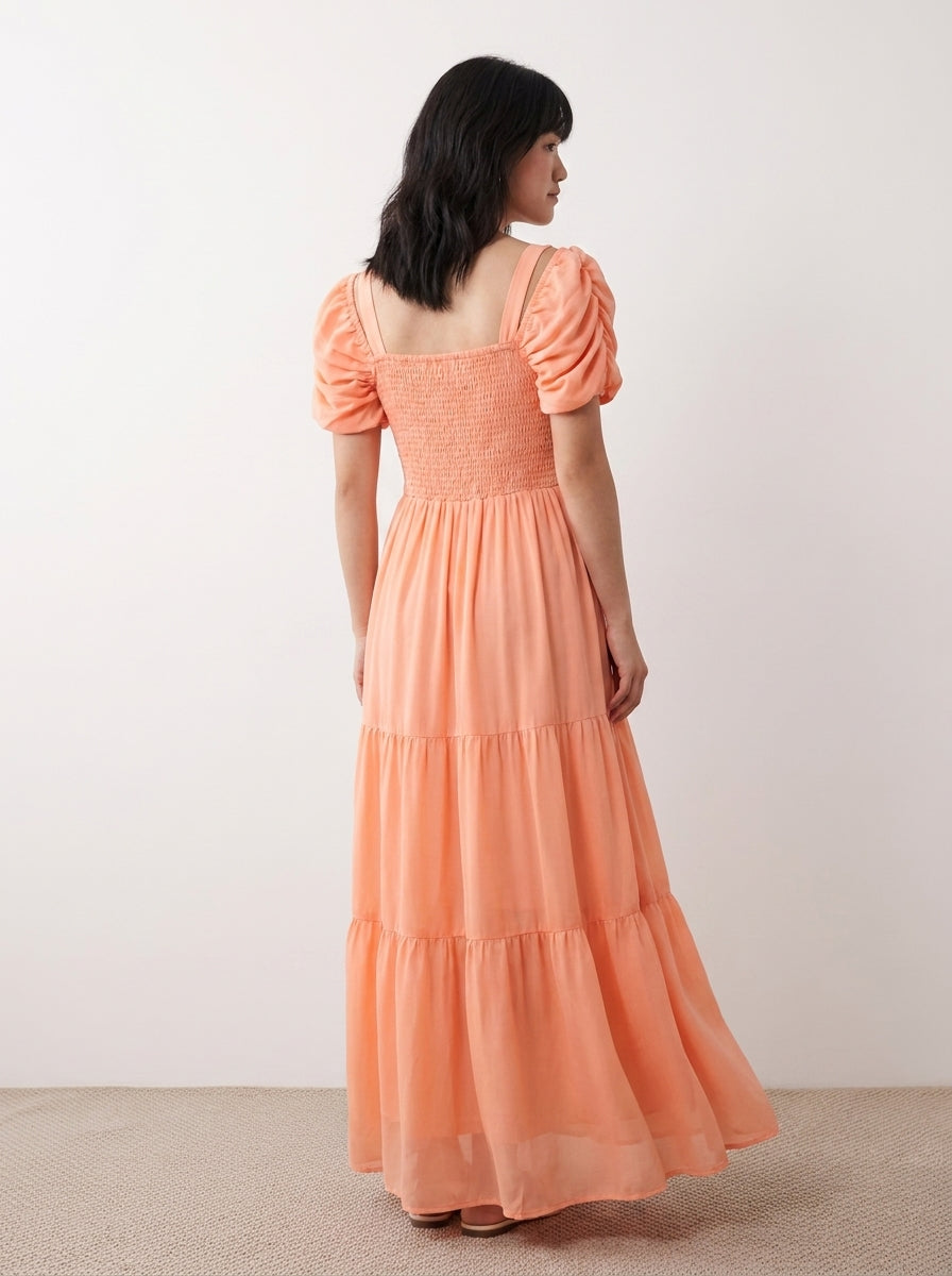AVENU. PEACH TIERED-DRESS