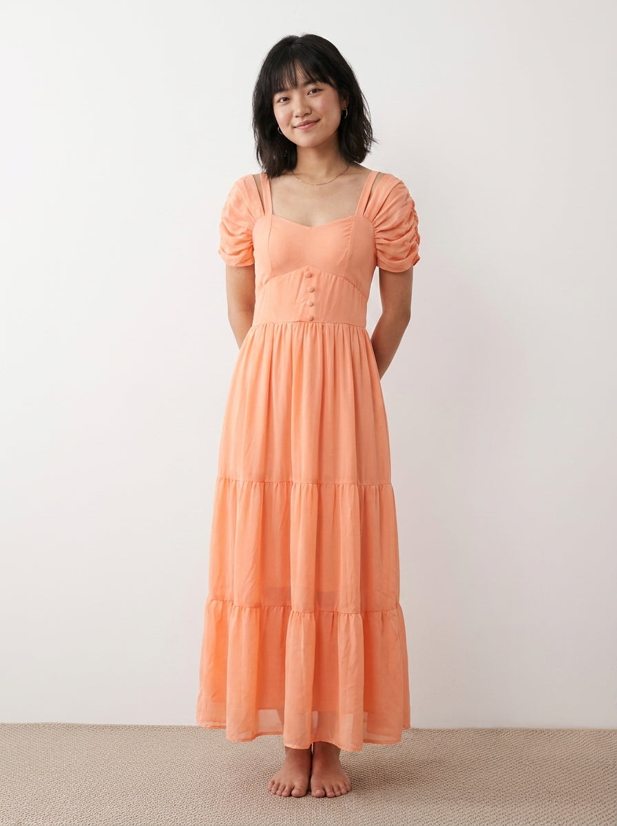 AVENU. PEACH TIERED-DRESS