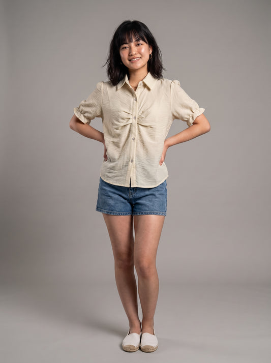 AVENU. The Cream Ruched Top